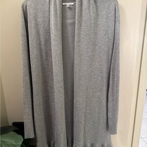 Gray Women's Open Front Cardigan Sweater Ruffled Hen
